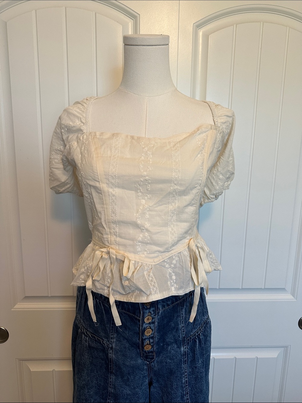 Women's Cream Square-Neck Peplum Blouse